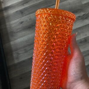 Orange Textured Tumbler with Straw